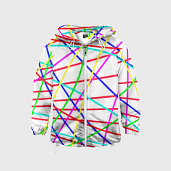 Ветровка с капюшоном детская Яркие цветные линии, цвет: 3D-белый