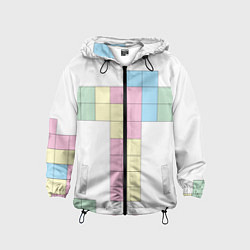 Ветровка с капюшоном детская Тетрис буква т падающие блоки, цвет: 3D-черный