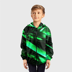 Ветровка с капюшоном детская Зеленая неоновая абстракция, цвет: 3D-черный — фото 2