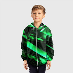 Ветровка с капюшоном детская Зеленая неоновая абстракция, цвет: 3D-белый — фото 2