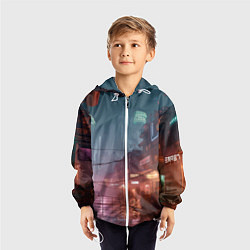 Ветровка с капюшоном детская Киберпанк город будущего, цвет: 3D-белый — фото 2