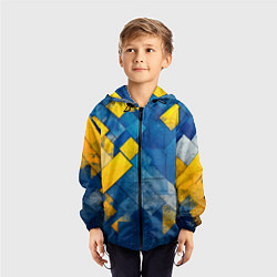 Ветровка с капюшоном детская Синяя и жёлтая геометрия, цвет: 3D-черный — фото 2