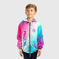 Ветровка с капюшоном детская Skyrim neon gradient style: надпись, символ, цвет: 3D-черный — фото 2