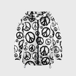 Ветровка с капюшоном детская Many peace logo, цвет: 3D-черный