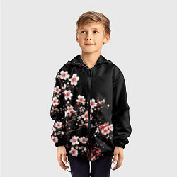 Ветровка с капюшоном детская Цветущая сакура - белые и красные, цвет: 3D-черный — фото 2