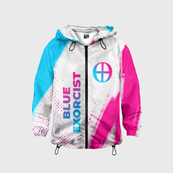 Ветровка с капюшоном детская Blue Exorcist neon gradient style: надпись, символ, цвет: 3D-черный