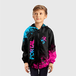 Ветровка с капюшоном детская Portal - neon gradient: надпись, символ, цвет: 3D-черный — фото 2