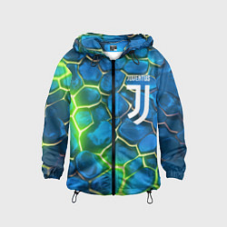 Ветровка с капюшоном детская Juventus blue green neon, цвет: 3D-черный