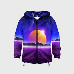 Ветровка с капюшоном детская Mountains - sun - space - vaporwave, цвет: 3D-черный