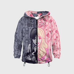 Ветровка с капюшоном детская Барби и Уэнсдей - мои две личности: в стиле тату, цвет: 3D-черный