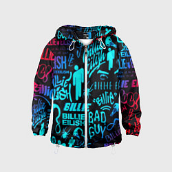 Ветровка с капюшоном детская Billie Eilish neon pattern, цвет: 3D-белый