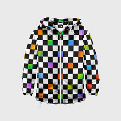 Ветровка с капюшоном детская Черно-бело-радужная клетка, цвет: 3D-белый