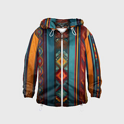 Ветровка с капюшоном детская Этнический орнамент в вертикальную полоску, цвет: 3D-белый