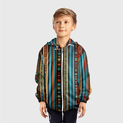 Ветровка с капюшоном детская Этнический паттерн в вертикальную полоску, цвет: 3D-белый — фото 2
