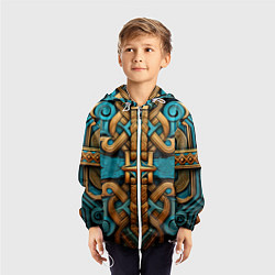 Ветровка с капюшоном детская Орнамент в норвежском стиле, цвет: 3D-белый — фото 2