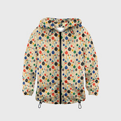Ветровка с капюшоном детская Разноцветные ёлочные игрушки, цвет: 3D-черный