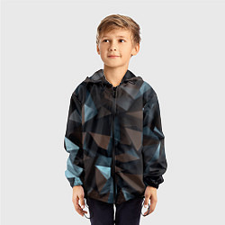 Ветровка с капюшоном детская Черная геометрическая абстракция - объемные грани, цвет: 3D-черный — фото 2