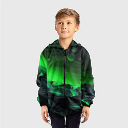 Ветровка с капюшоном детская Абстрактное эхо зелени, цвет: 3D-черный — фото 2