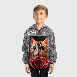 Ветровка с капюшоном детская Кот в телефоне, цвет: 3D-черный — фото 2