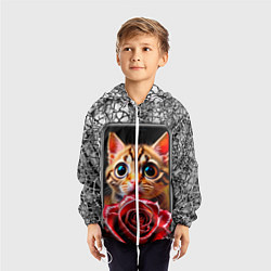 Ветровка с капюшоном детская Кот в телефоне, цвет: 3D-белый — фото 2