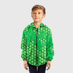 Ветровка с капюшоном детская Зелёная энерго-броня из шестиугольников, цвет: 3D-черный — фото 2