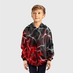 Ветровка с капюшоном детская Дым и красные текстуры, цвет: 3D-черный — фото 2