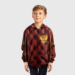 Ветровка с капюшоном детская Золотой герб России на красном кожаном фоне, цвет: 3D-черный — фото 2