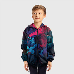 Ветровка с капюшоном детская Хаотичный яркий камуфляж, цвет: 3D-черный — фото 2
