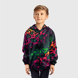 Ветровка с капюшоном детская Яркая абстракция в стиле камуфляжа, цвет: 3D-черный — фото 2
