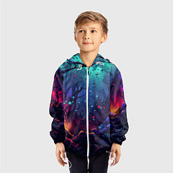 Ветровка с капюшоном детская Абстрактный камуфляж в кислотных абстрактных пятна, цвет: 3D-белый — фото 2