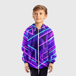 Ветровка с капюшоном детская Neon Geometric, цвет: 3D-белый — фото 2