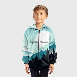 Ветровка с капюшоном детская Горный Алтай пейзаж, цвет: 3D-черный — фото 2