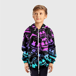 Ветровка с капюшоном детская Marshmello neon pattern, цвет: 3D-белый — фото 2