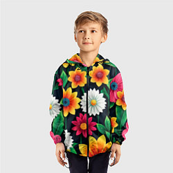Ветровка с капюшоном детская Цветочный конtrast, цвет: 3D-черный — фото 2