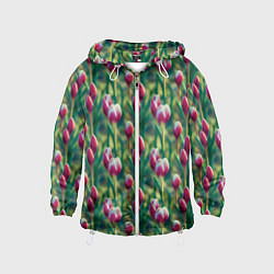 Ветровка с капюшоном детская Весенние цветы на поляне, цвет: 3D-белый