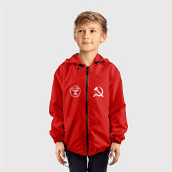 Ветровка с капюшоном детская СССР гост три полоски на красном фоне, цвет: 3D-черный — фото 2