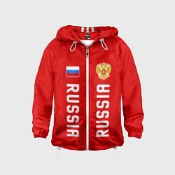 Ветровка с капюшоном детская Россия три полоски на красном фоне, цвет: 3D-белый