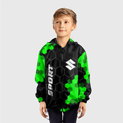 Ветровка с капюшоном детская Suzuki green sport hexagon, цвет: 3D-черный — фото 2
