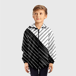 Ветровка с капюшоном детская Чёрно-белый косые линии, цвет: 3D-черный — фото 2