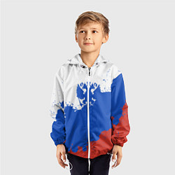 Ветровка с капюшоном детская Российский триколор и герб, цвет: 3D-белый — фото 2