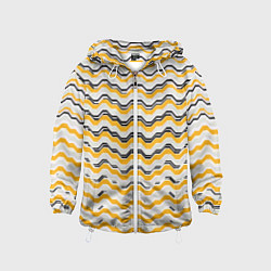 Ветровка с капюшоном детская Чёрные и жёлтые полосы на белом фоне, цвет: 3D-белый