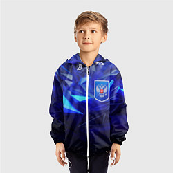 Ветровка с капюшоном детская Герб России на синей абстракции, цвет: 3D-белый — фото 2