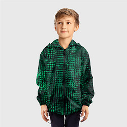 Ветровка с капюшоном детская Чёрно-зелёный абстрактный, цвет: 3D-черный — фото 2