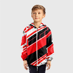 Ветровка с капюшоном детская Красно-белые полосы и чёрный фон, цвет: 3D-белый — фото 2