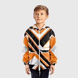 Ветровка с капюшоном детская Чёрно-оранжевые широкие линии на белом фоне, цвет: 3D-белый — фото 2