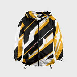 Ветровка с капюшоном детская Жёлто-белые широкие линии на чёрном фоне, цвет: 3D-черный