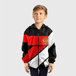 Ветровка с капюшоном детская Россия герб спорт текстура, цвет: 3D-черный — фото 2
