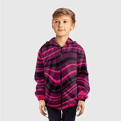 Ветровка с капюшоном детская Тёмный розовый изогнутые линии, цвет: 3D-черный — фото 2