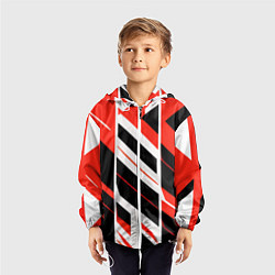 Ветровка с капюшоном детская Black and red stripes on a white background, цвет: 3D-белый — фото 2