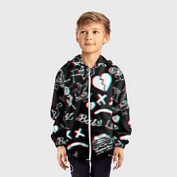 Ветровка с капюшоном детская Lil Peep logo glitch, цвет: 3D-белый — фото 2